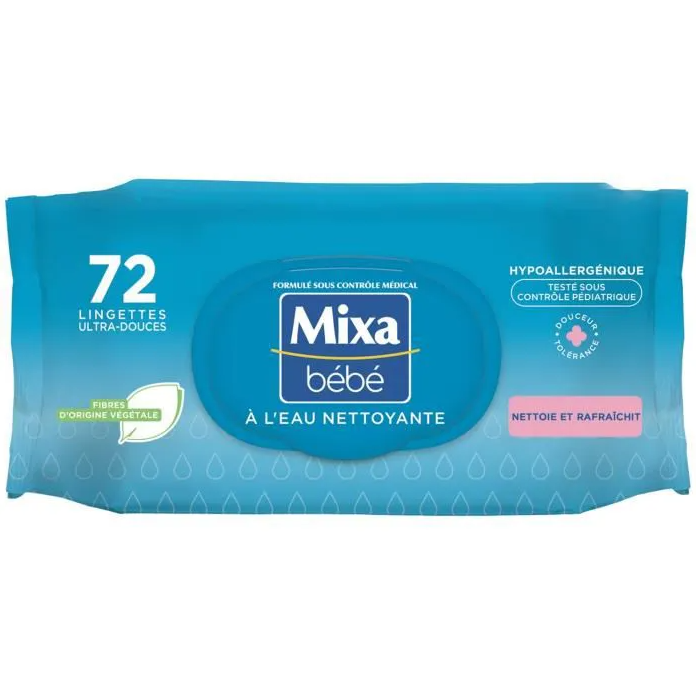 MIXA BEBE LINGETTE A L'EAU NETTOYANTE 72 PCS