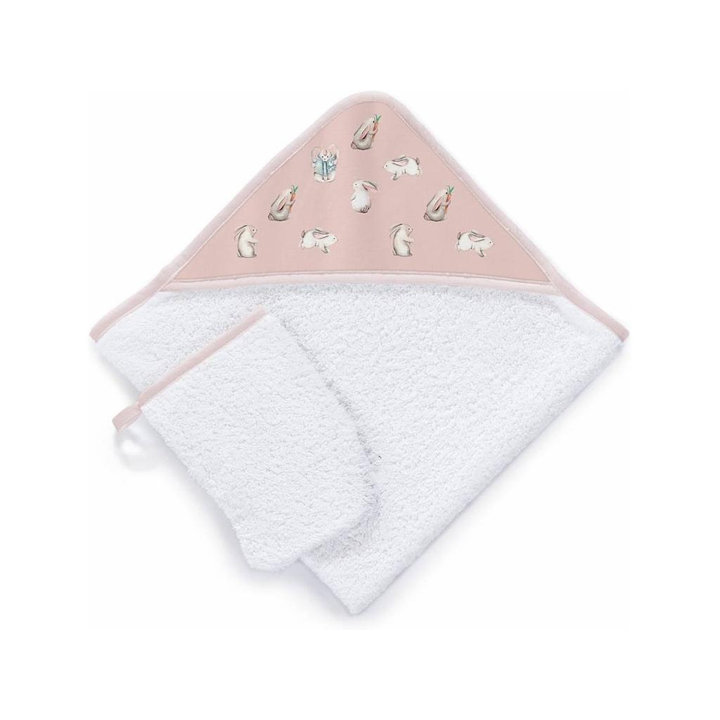 NAF NAF CAPE DE BAIN + GANT DE TOILETTE LAPIN ROSE