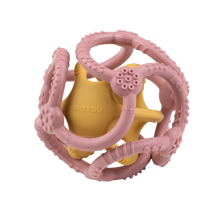 NATTOU 2 BALLS EN SILICONE ROSE ET JAUNE