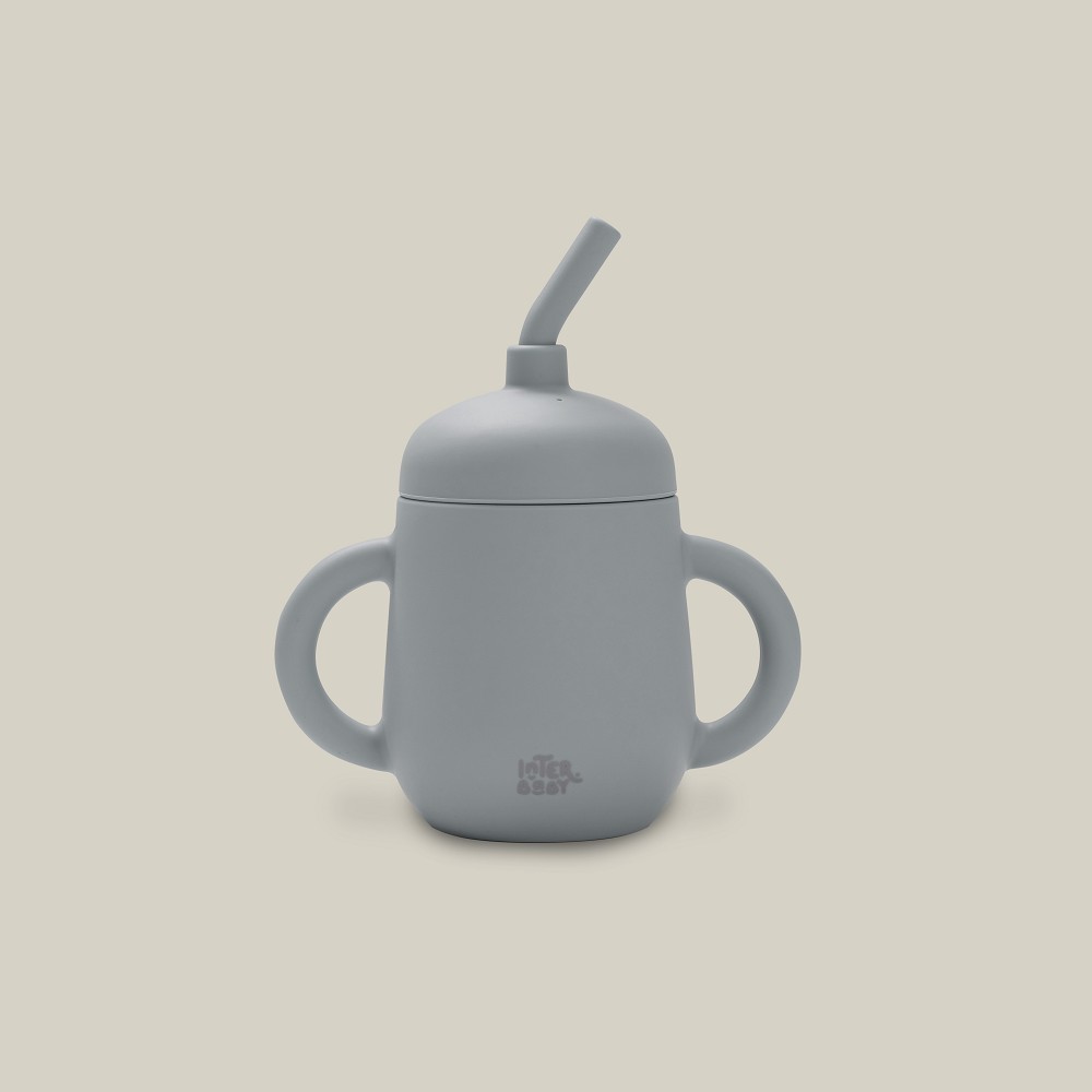 INTERBABY TASSE AVEC PAILLE EN SILICONE GRIS