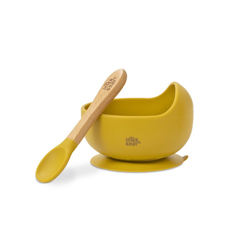 INTERBABY BOL + CUILLÈRE  EN SILICONE JAUNE