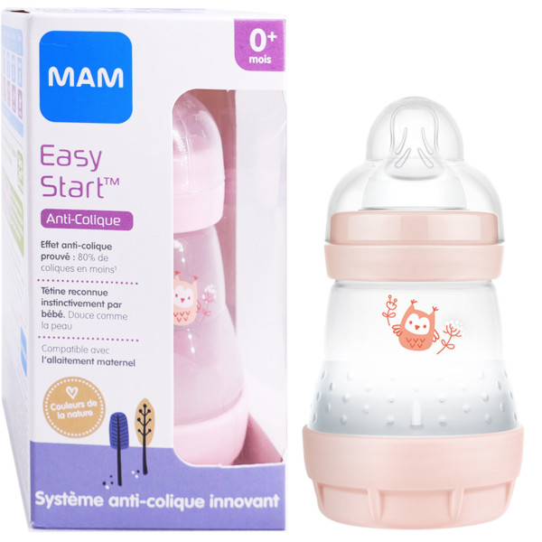 MAM BIBERON EN PLASTIQUE 160ML ANTI-COLIQUE 0M+ ROSE