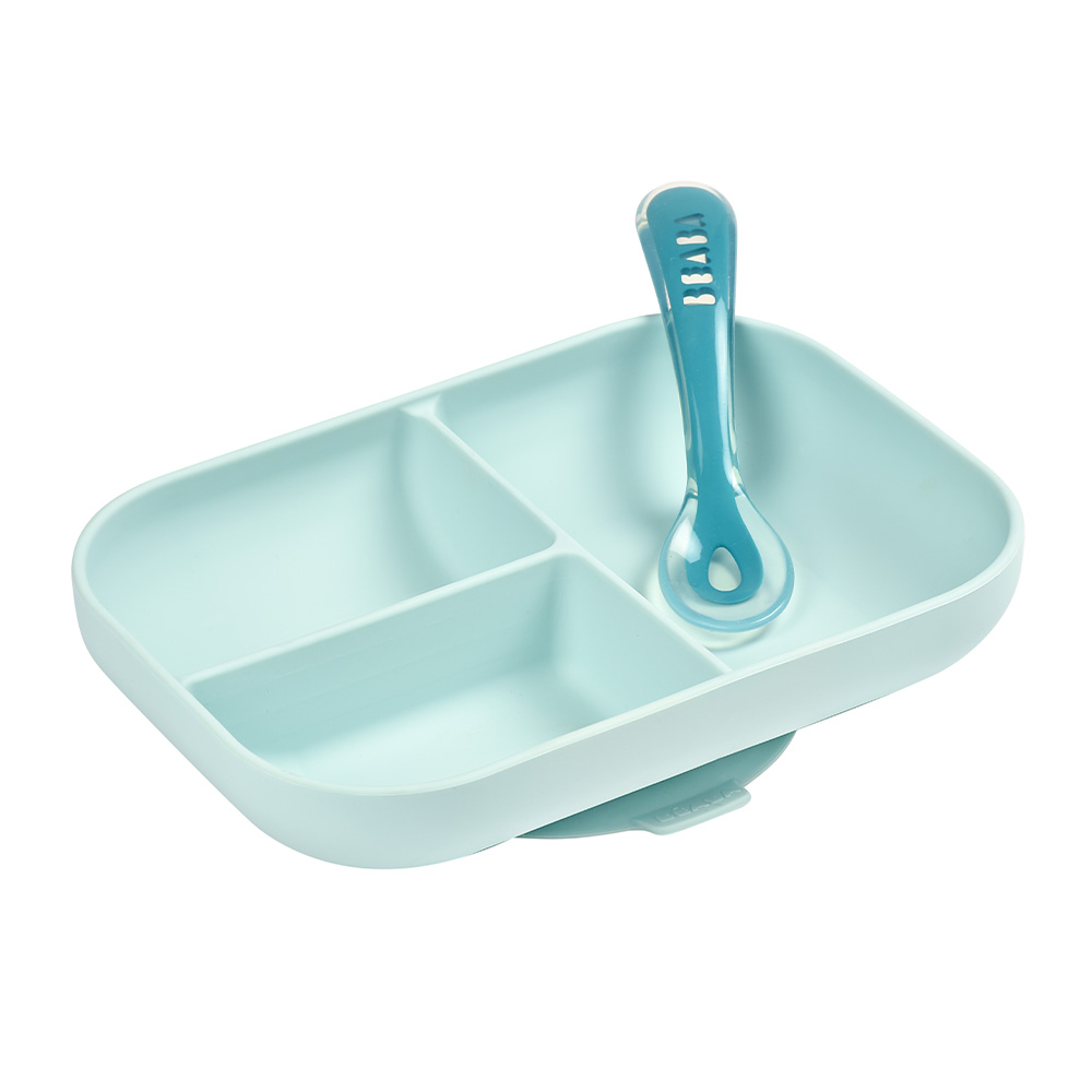 BEABA SET REPAS SILICONE AVEC VENTOUSE BLEU