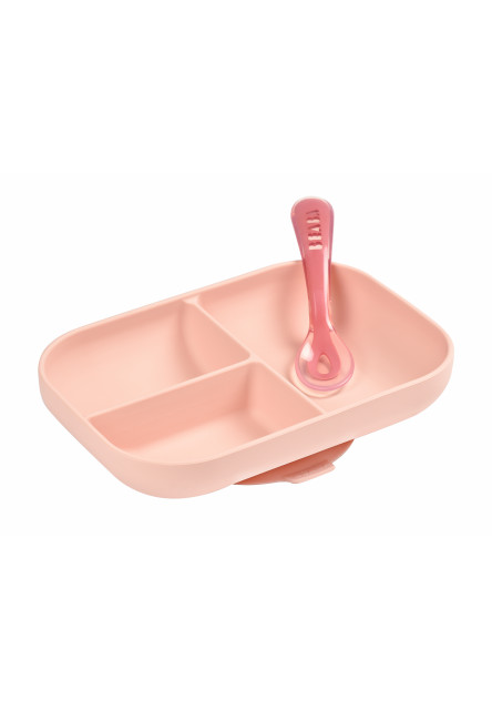 BEABA SET REPAS SILICONE AVEC VENTOUSE ROSE