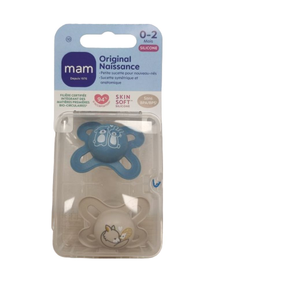 MAM 2 SUCETTES EN SIL ORIGINAL NAISSANCE  0-2 M