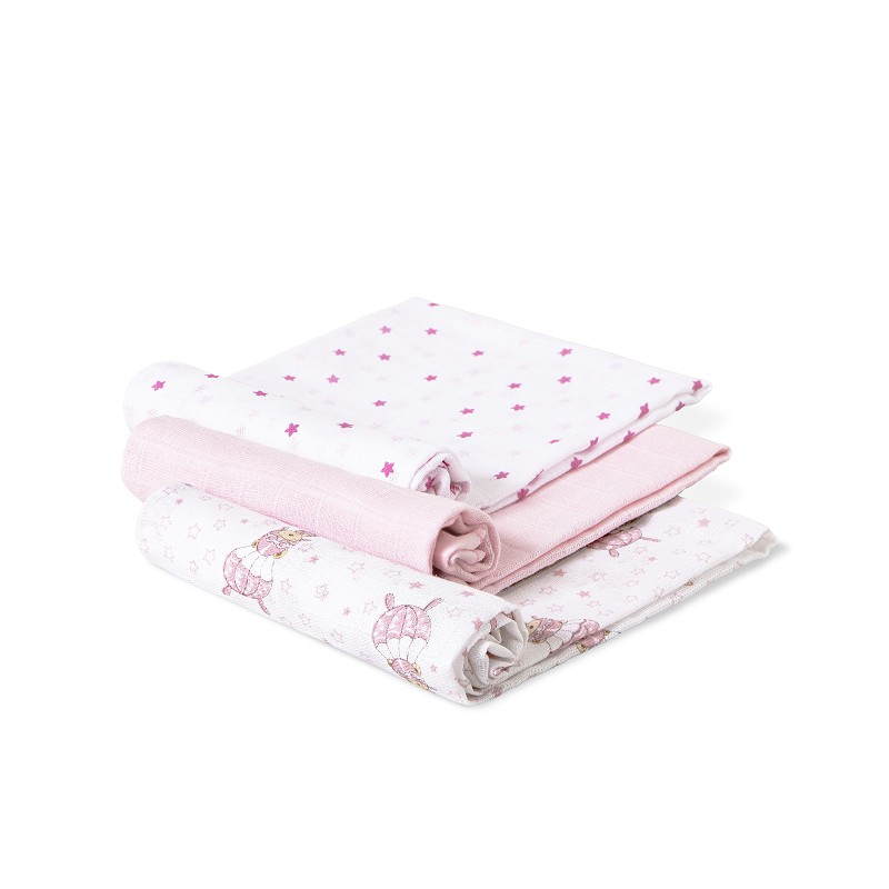 INTERBABY LANGES 3 PCS 80X80CM PARACHUTISTE ROSE