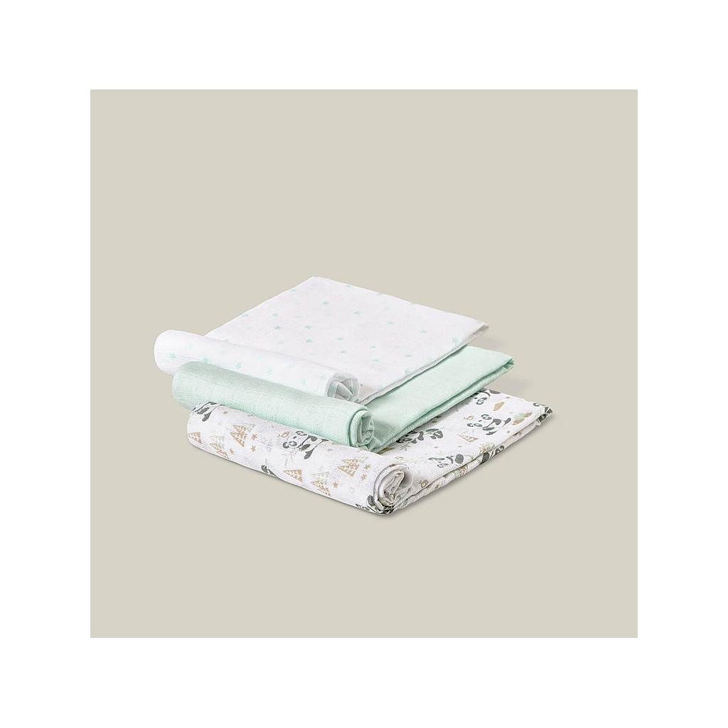 INTERBABY LANGES 3 PCS 80X80CM PANDA VERT