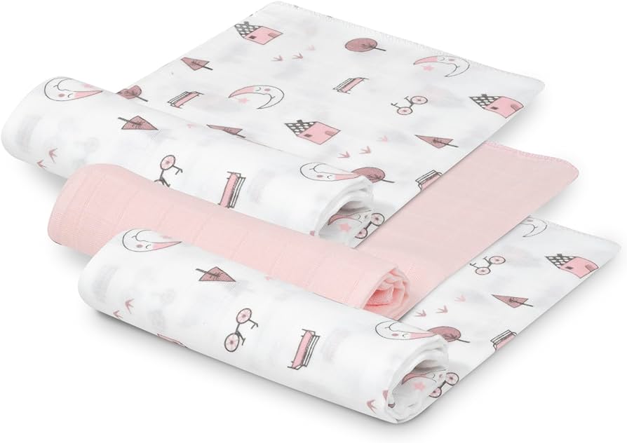 INTERBABY PACK 3 GAZES DE BAMBOU 55 X 70 CM ROSE