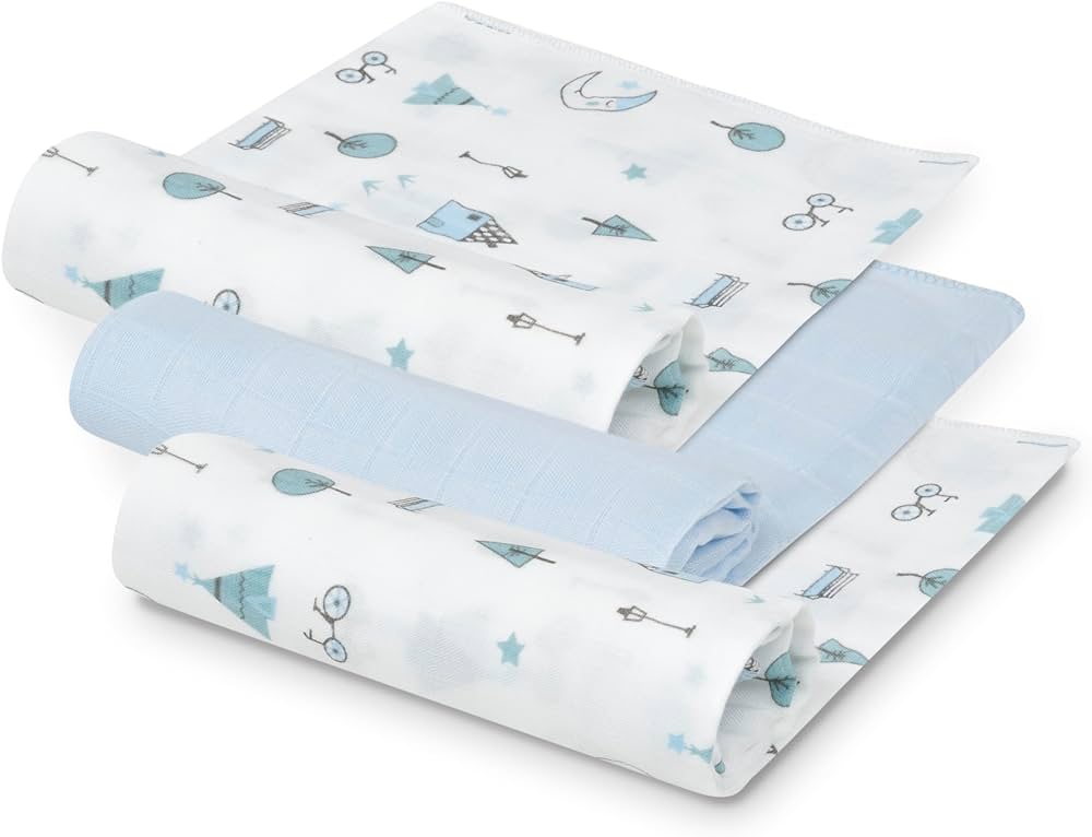 INTERBABY PACK 3 GAZES DE BAMBOU 55 X 70 CM BLEU