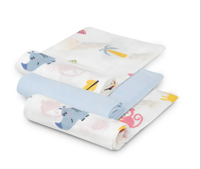 INTERBABY PACK 3 GAZES DE BAMBOU 55 X 70 CM BLEU
