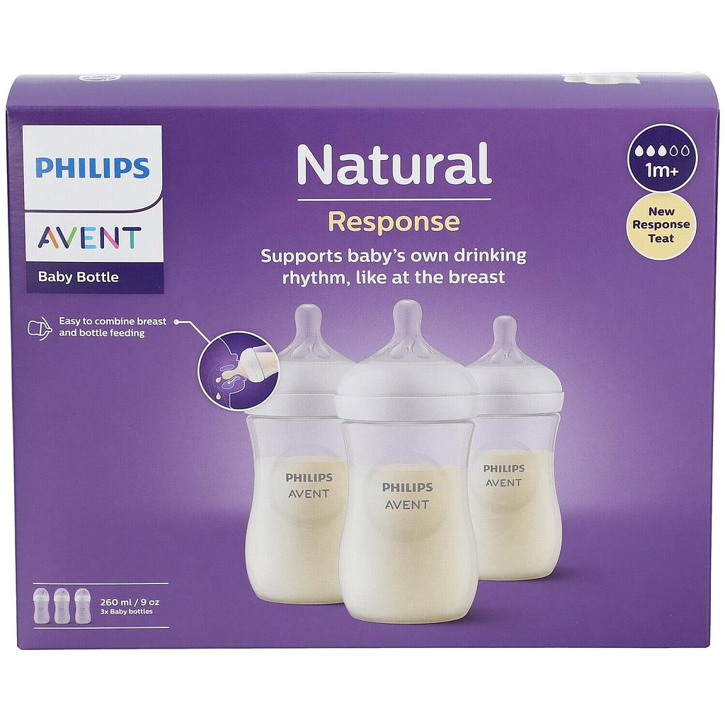 AVENT NATURAL REPONSE PACK 3 BIBERONS NATUREL 260ML