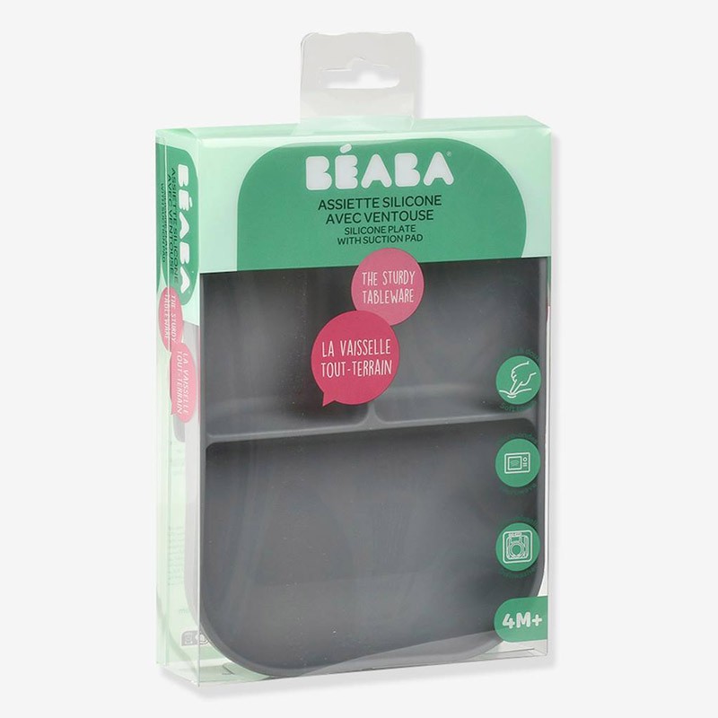 BEABA ASSIETTE SILICONE AVEC VENTOUSE GRIS