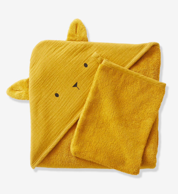 VERTBAUDET CAPE DE BAIN + GANT DE TOILETTE OCRE 100X80CM JAUNE
