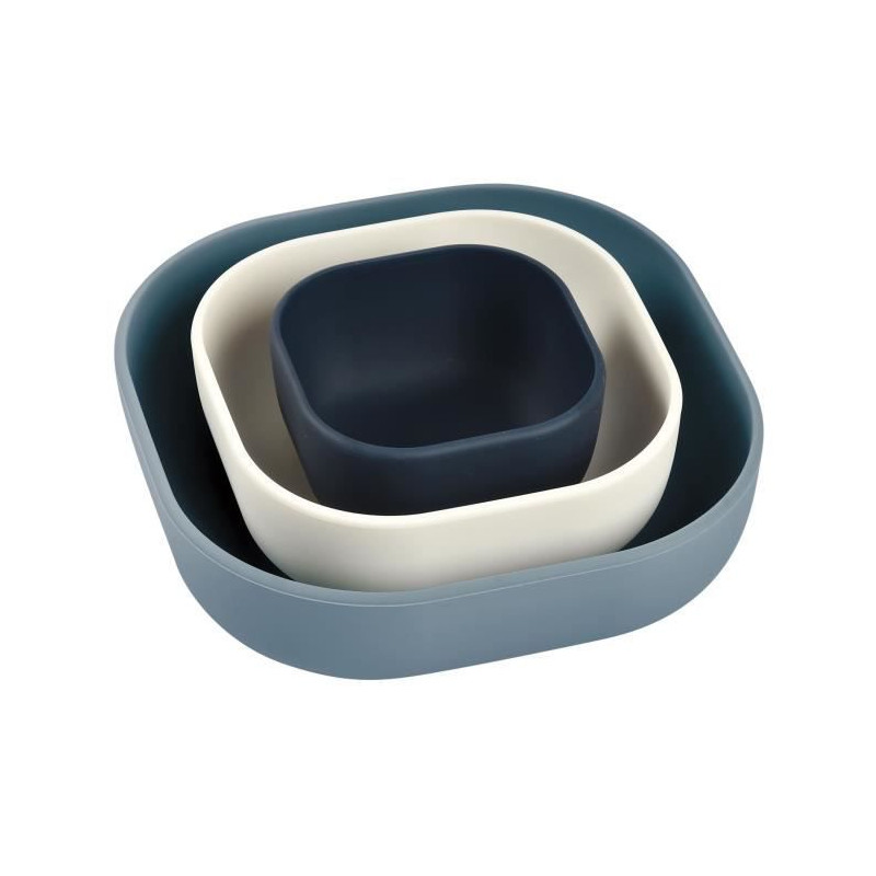 BEABA LOT DE 3 BOLS EN SILICONE 4M+ GRIS/BLEU