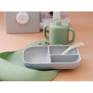BEABA COFFRET LES ESSENTIELS REPAS SILICONE VERT SAUGE