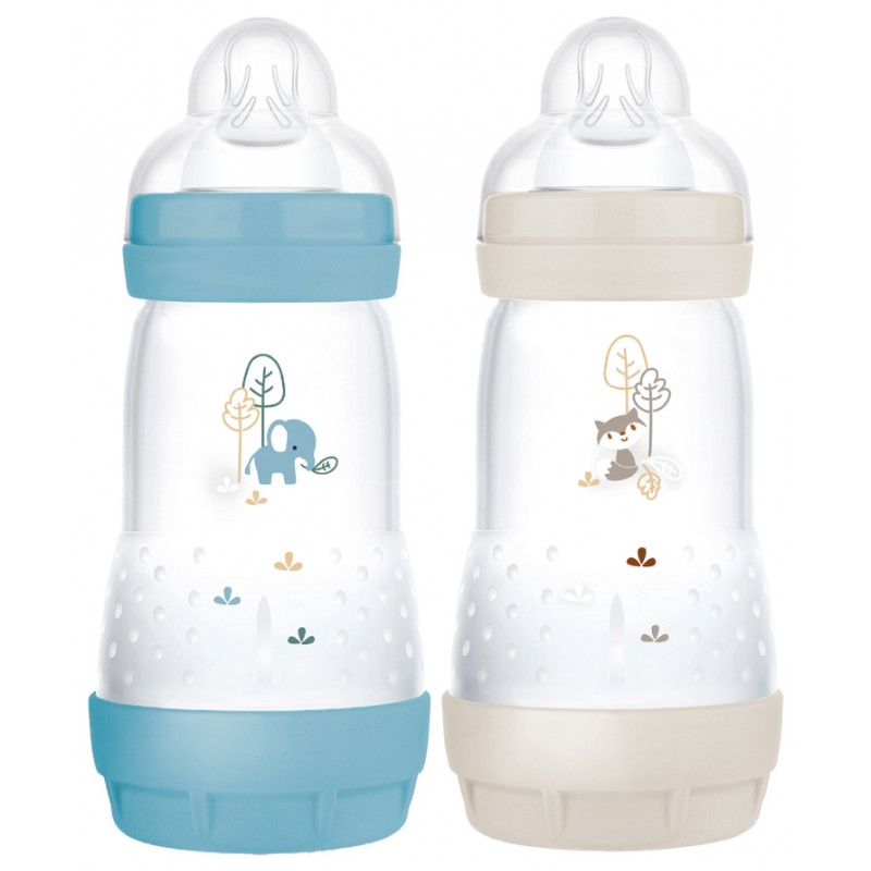 MAM PACK 2 BIBERONS EN PLASTIQUE 260 ML ANTI-COLIQUE 2M+ OCÉAN/SABLE