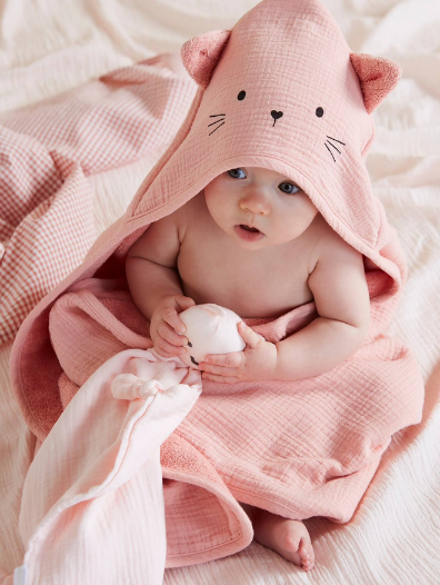 VERTBAUDET CAPE DE BAIN + GANT 70X70 CM ROSE