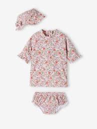 VERTBAUDET ENSEMBLE BAIN + BOB ANTI-UV A FLEUR 12MOIS