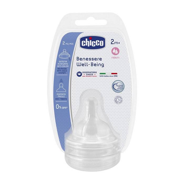 CHICCO 2 TETINES SILICONE MEDIUM 2M+