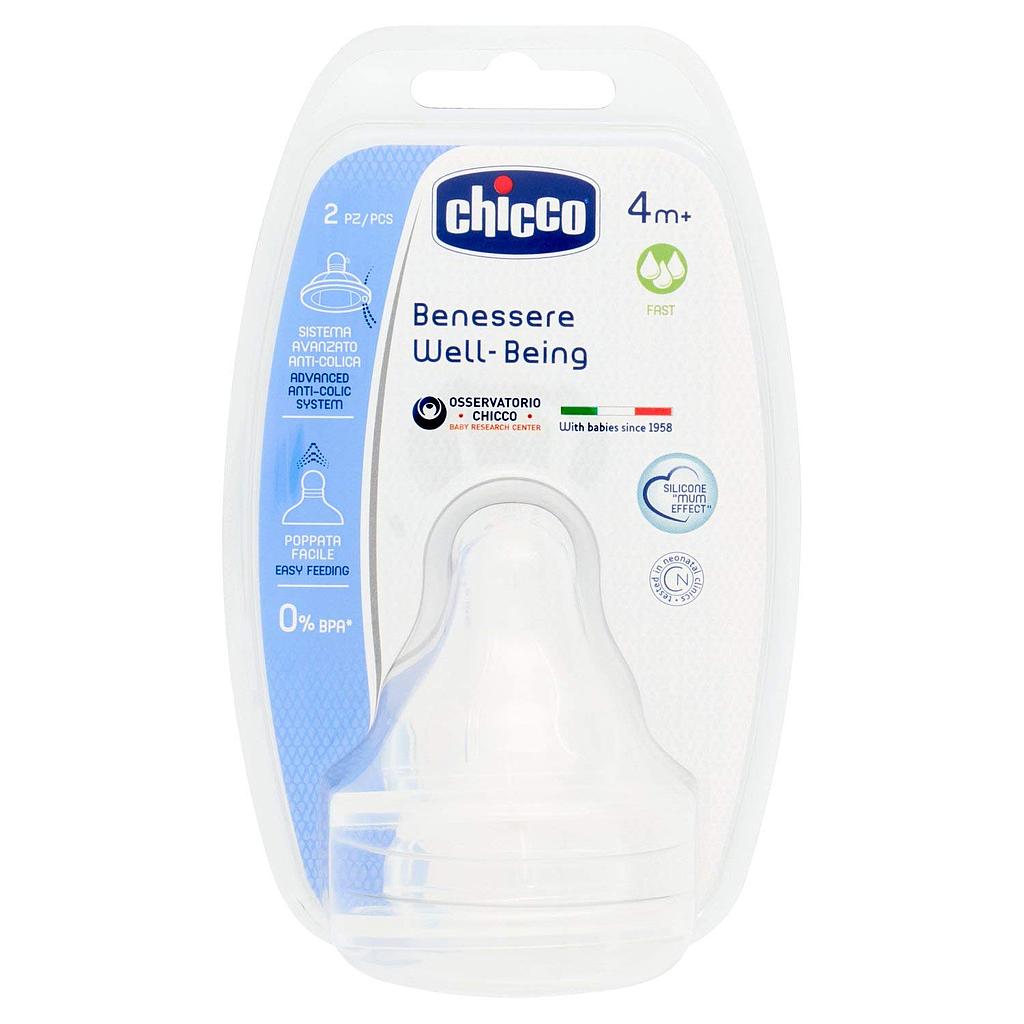 CHICCO 2 TETINES FLUX RAPIDE SILICONE 4M+