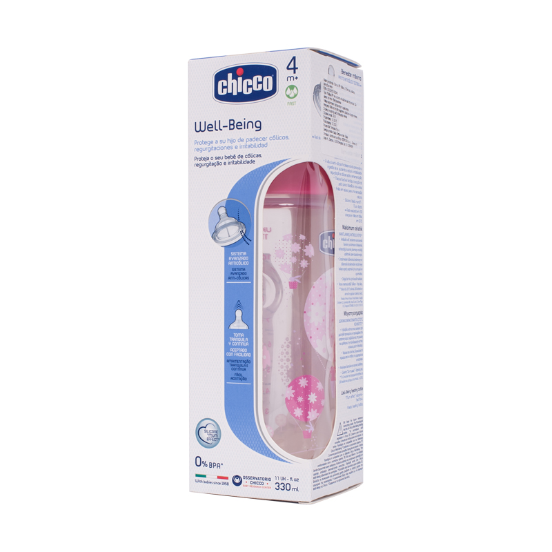 CHICCO BIBERON 330 ML SILICONE +4M ROSE